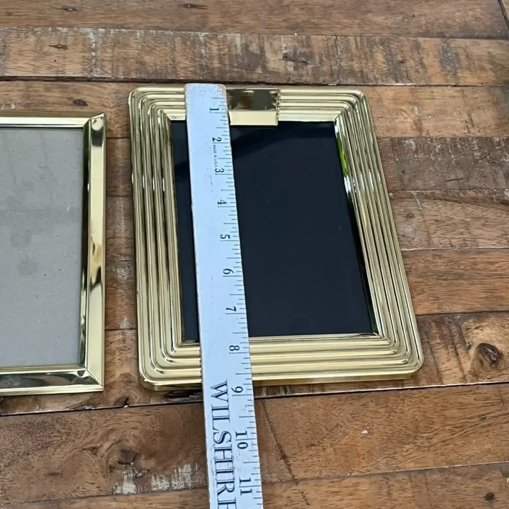 Vintage Solid Brass Striped Metal Gold Photo Frames Fits 5x7 Photos Minimalist